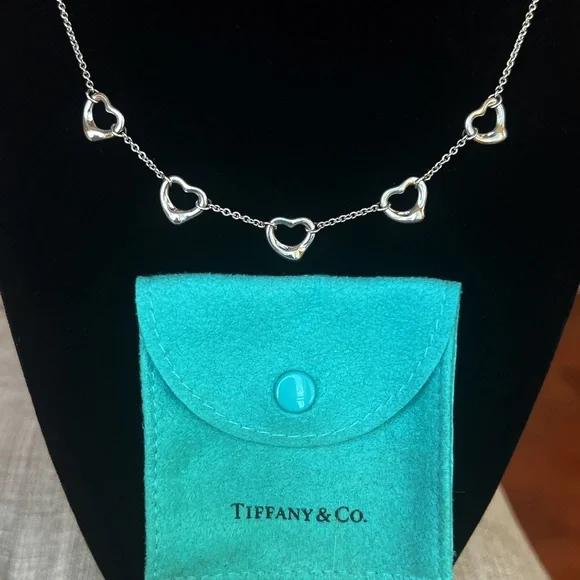 Tiffany & Co Sterling Silver Elsa Peretti Five Open Heart Necklace - Picture 5 of 7